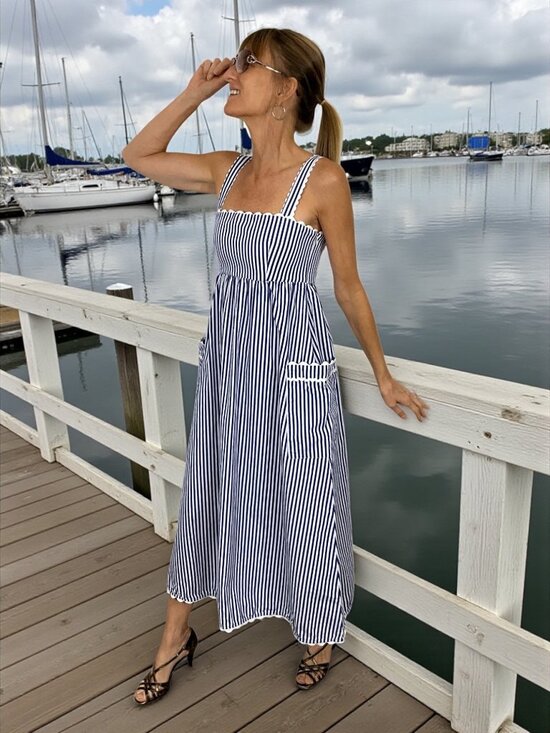 Tuckernuck Dresses & Skirts - Tuckernuck Blue Stripe Georgia Sleeveless Dress XS Cotton A-Line DEFECT